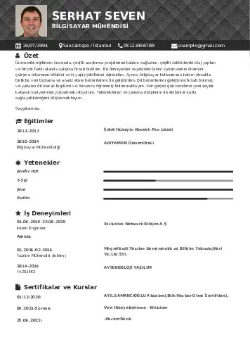 Bilgisayar Mühendisi CV Örnekleri cv indir